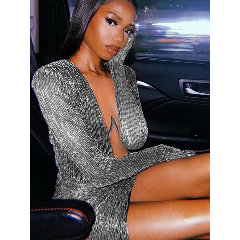 Deep V Steel Ring Chest Dress - Image 5