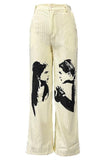 Love Portrait Print Casual Straight Pants