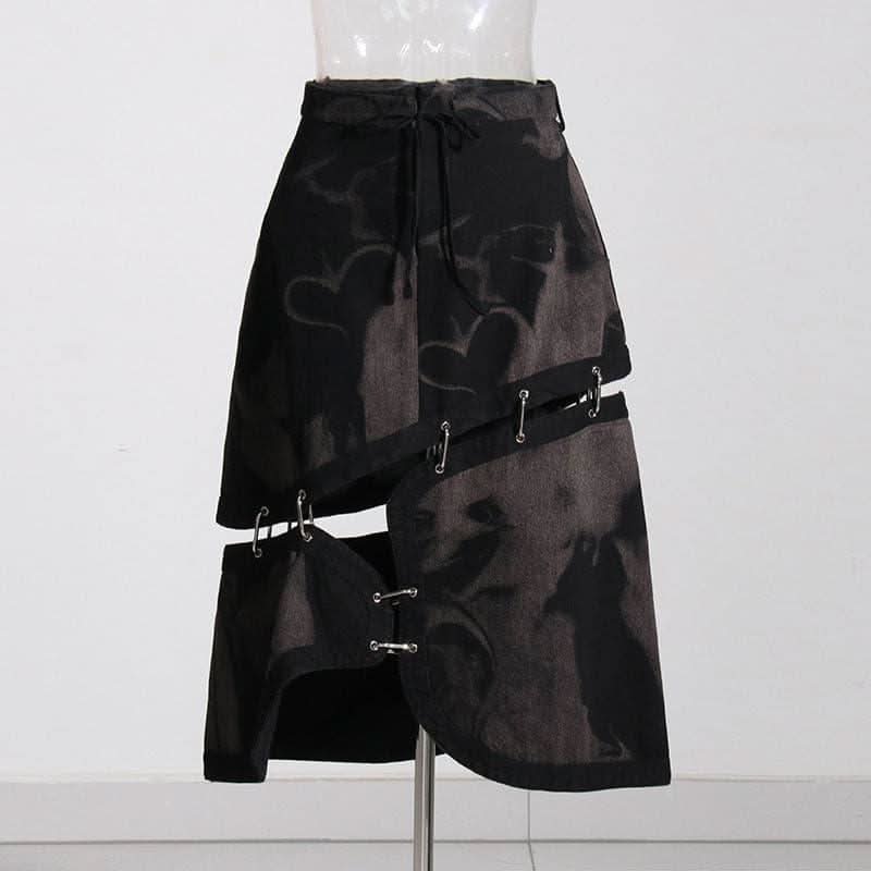Retro tie-dye asymmetric skirt - Side View