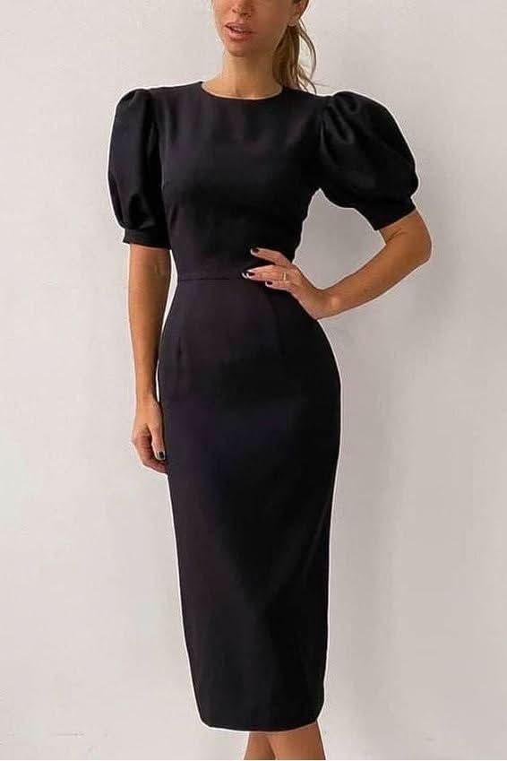 Tight high waist puff sleeve dress - Front View