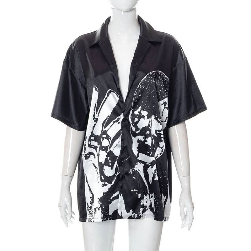 Black printed short sleeve shirt - Image 4