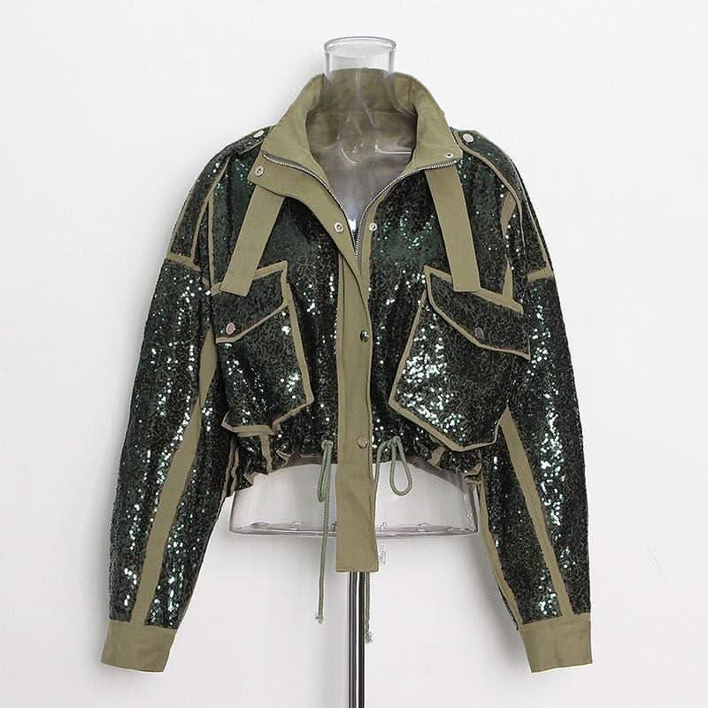 Short street style jacket with sequin embroidery.