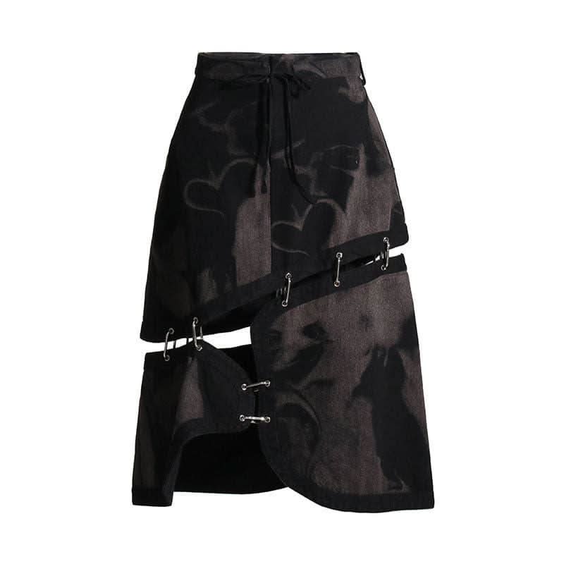 Retro tie-dye asymmetric skirt - Image 4