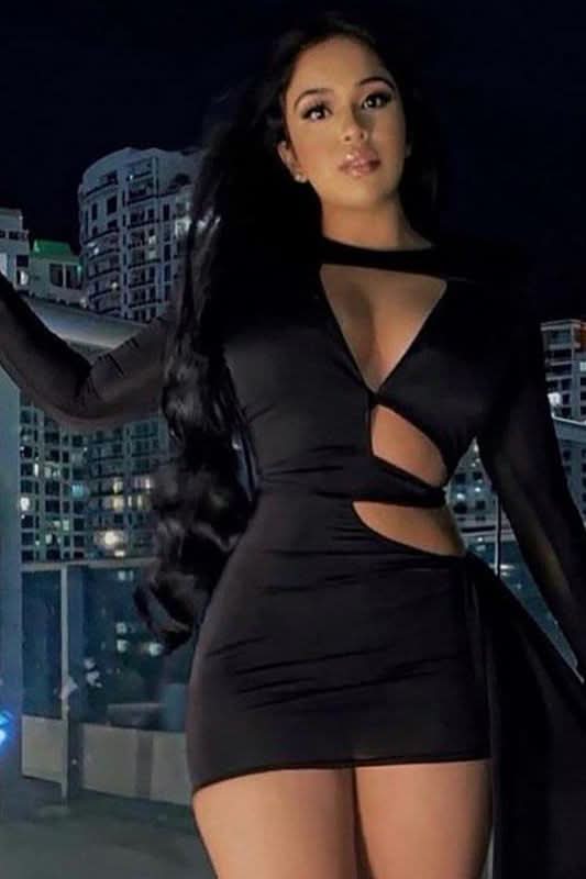 Hollow stitching shoulder pad dress - Detail