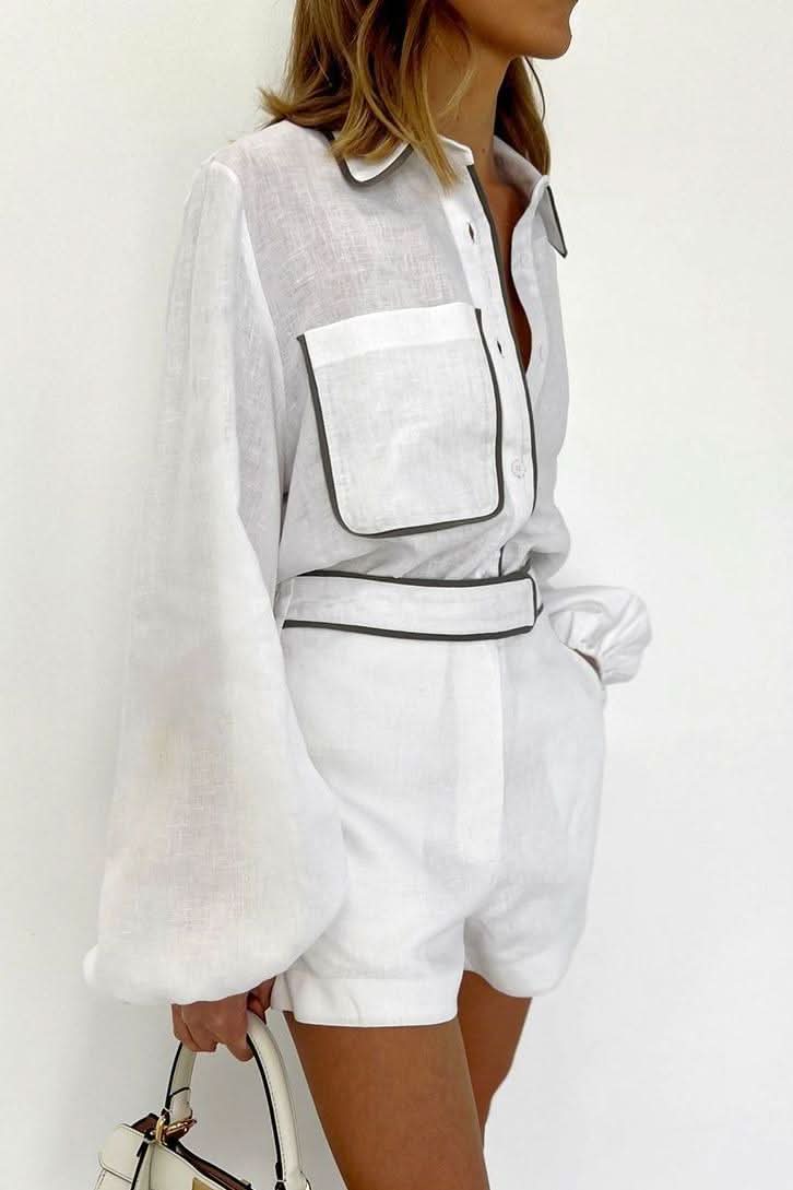 Cotton and linen long-sleeved summer suit - Side View