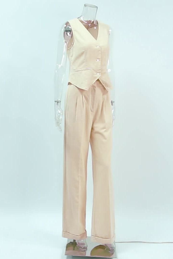 Cotton Linen Sleeveless Vest Suit - Image 7