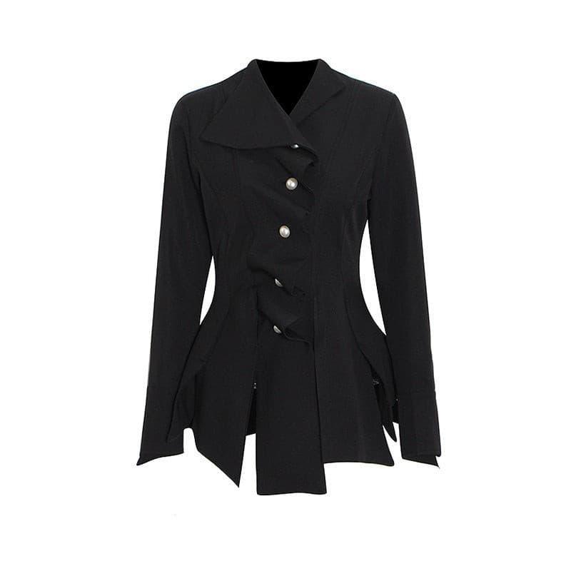British Style Pleated Split Pearl Button Jacket
