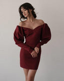 Puff sleeves red high-waisted dress