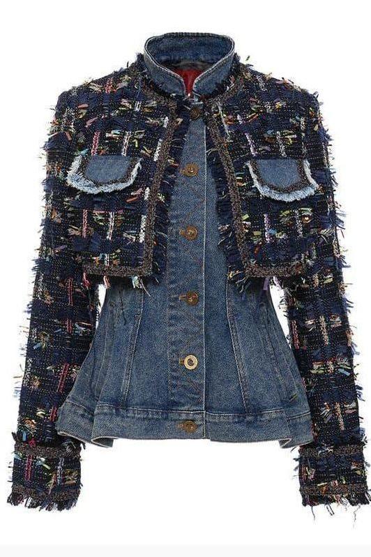 Denim stitching removable two-piece denim jacket.