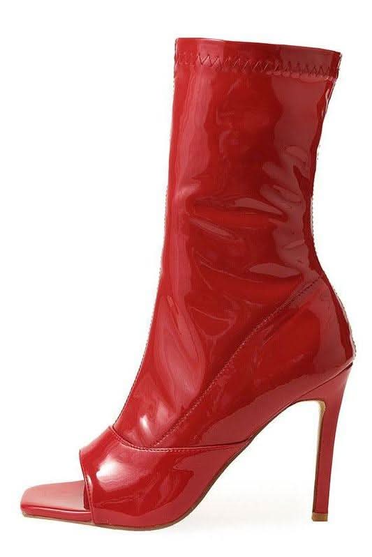 Open toe stiletto leather red boots heels - Image 5