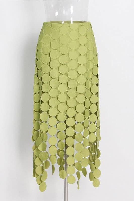 French retro hollow fringed irregular skirt.