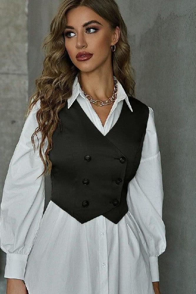 V-neck double-breasted retro fashion vest - Image 4
