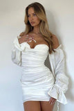 Lantern Sleeve Tube Top Pleated Hip Dress