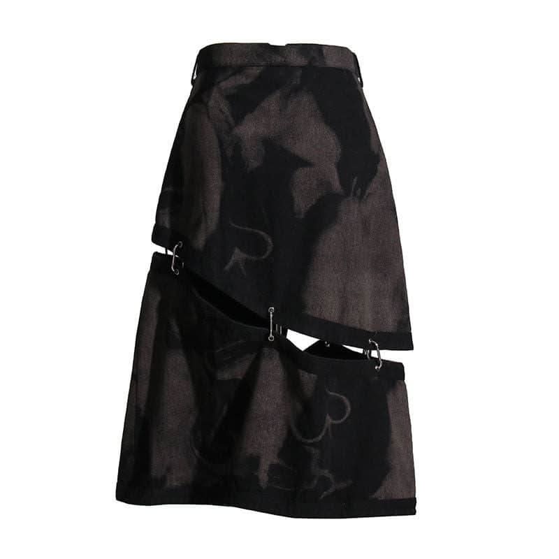 Retro tie-dye asymmetric skirt - Front View