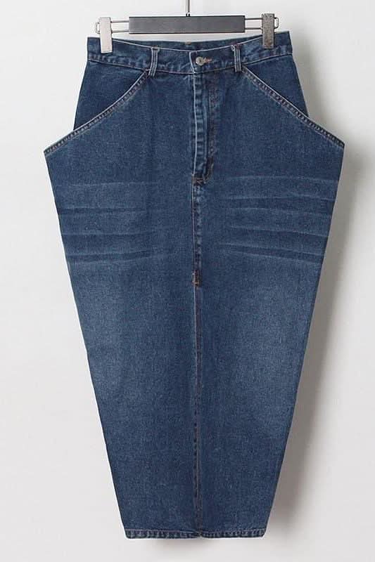Street Style Long Inverted Triangle Denim Skirt - Image 4