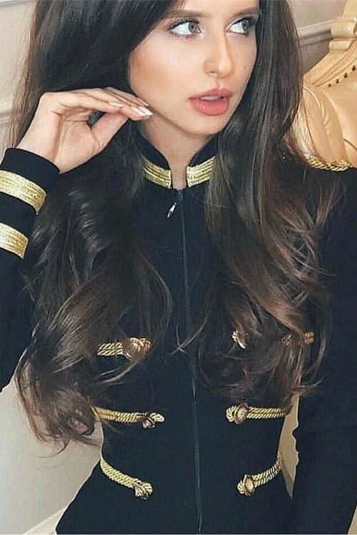 Gold Wire Decorative Buttons Long Sleeve Black Jacket - Side View
