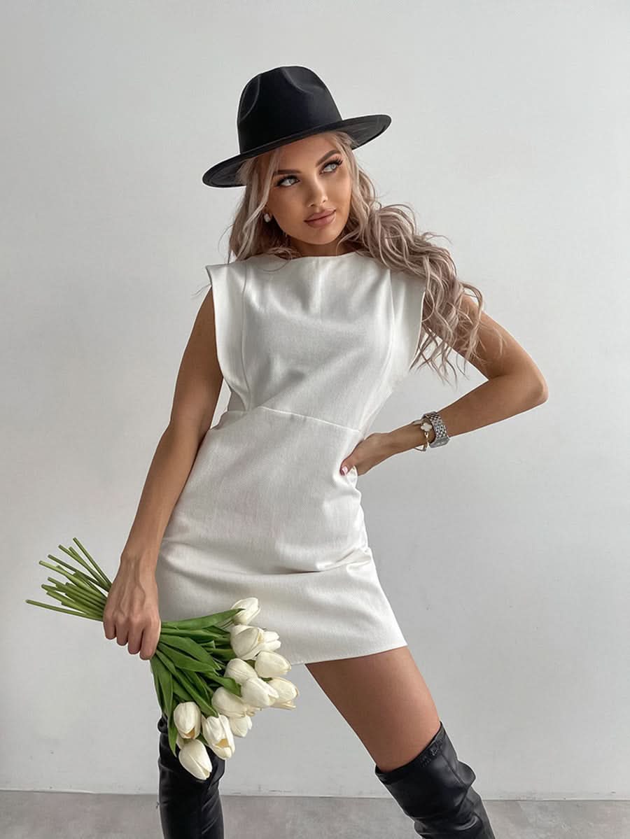 Cotton white sleeveless simple dress - Image 4