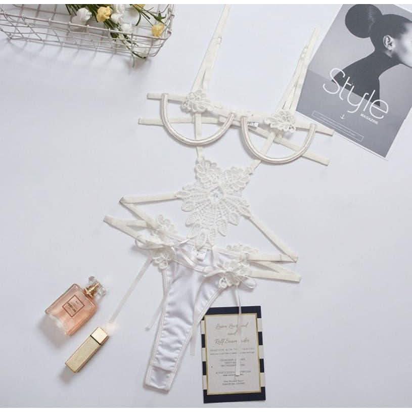 Hollow lace one-piece underwear bodysuit - Side View
