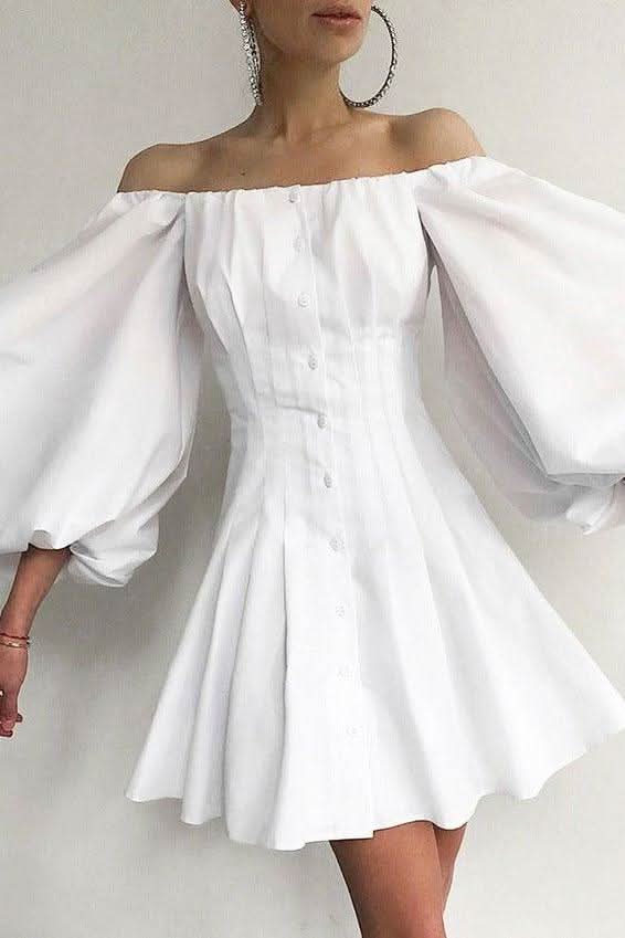 white one shoulder puff sleeve dress One Shoulder Puff Sleeve Embellished Gown 36872