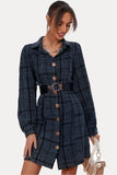 Retro Lapel Puff Sleeve Waist Slim Dress