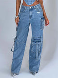 Multi-pocket straight denim jeans