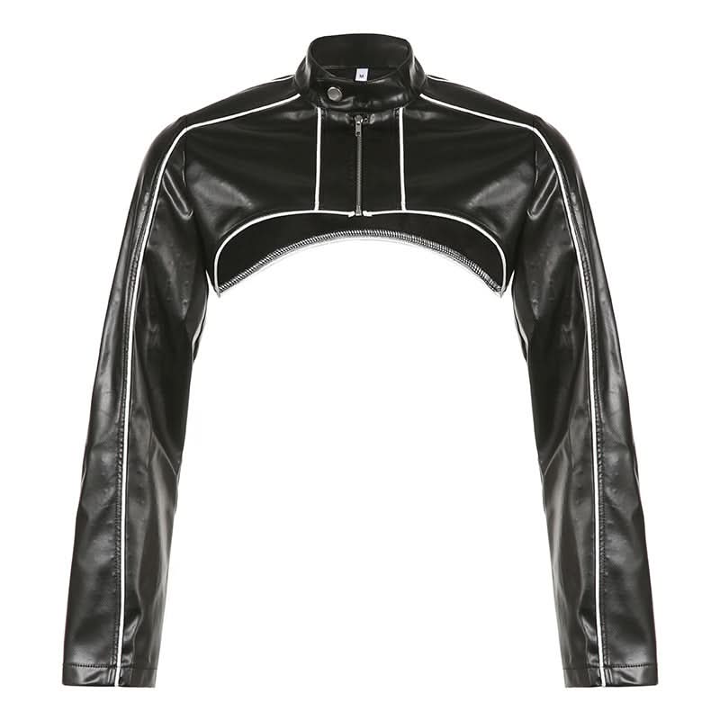 Wrap edge leather short jacket - Image 5