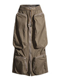 multi-pocket zipper high waist skirt