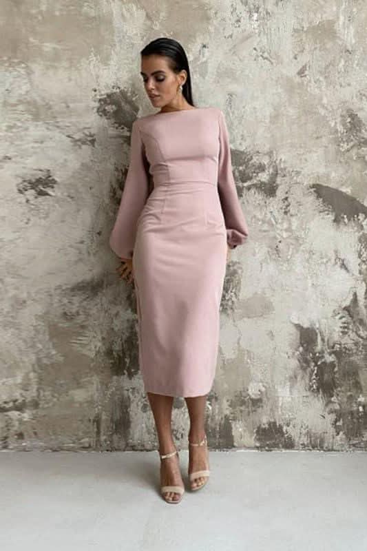 Lantern sleeves bag hip slim mid dress - Image 5