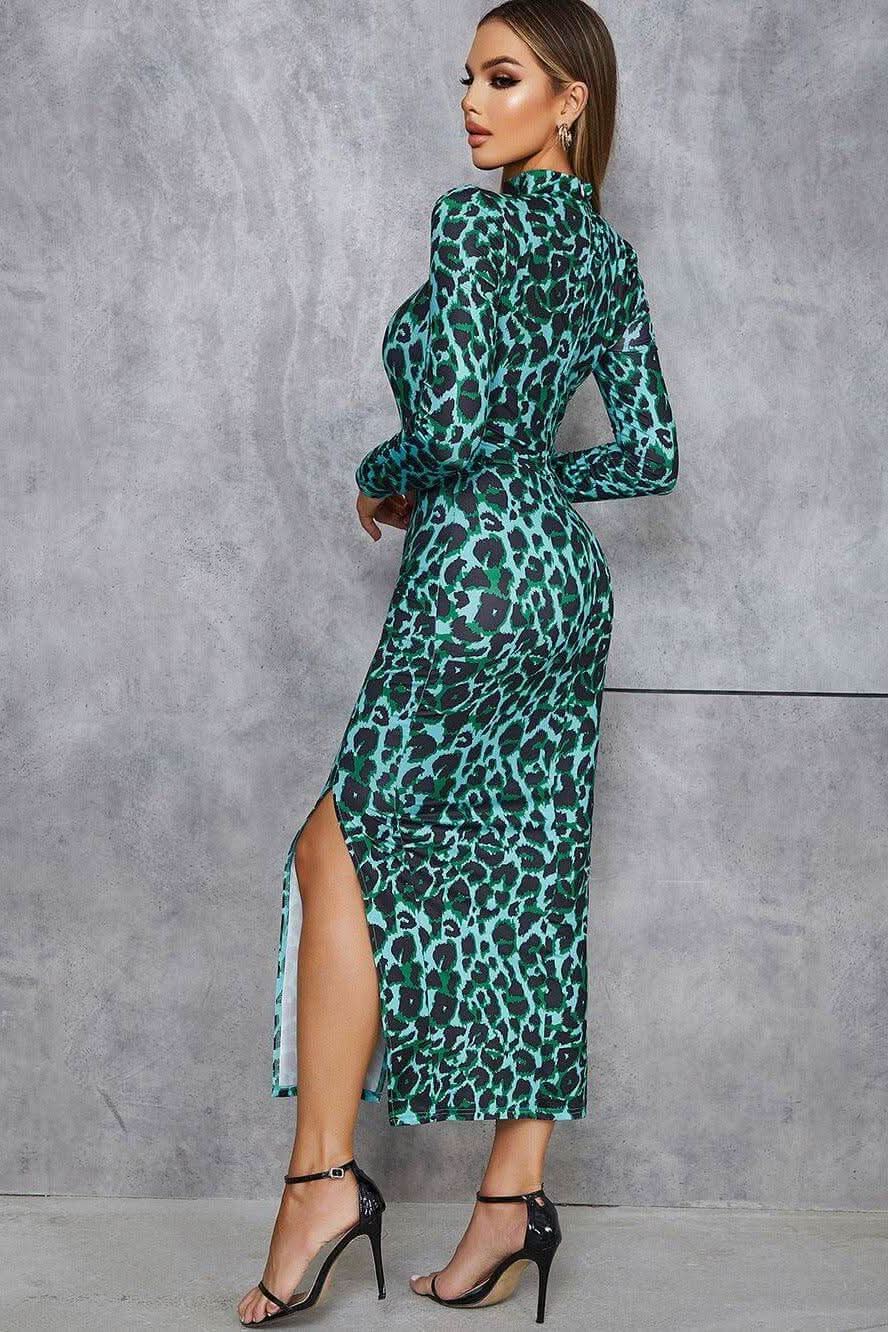 Hollow Leopard Print Thin Body-fitting Long Bandage Dress - Image 4