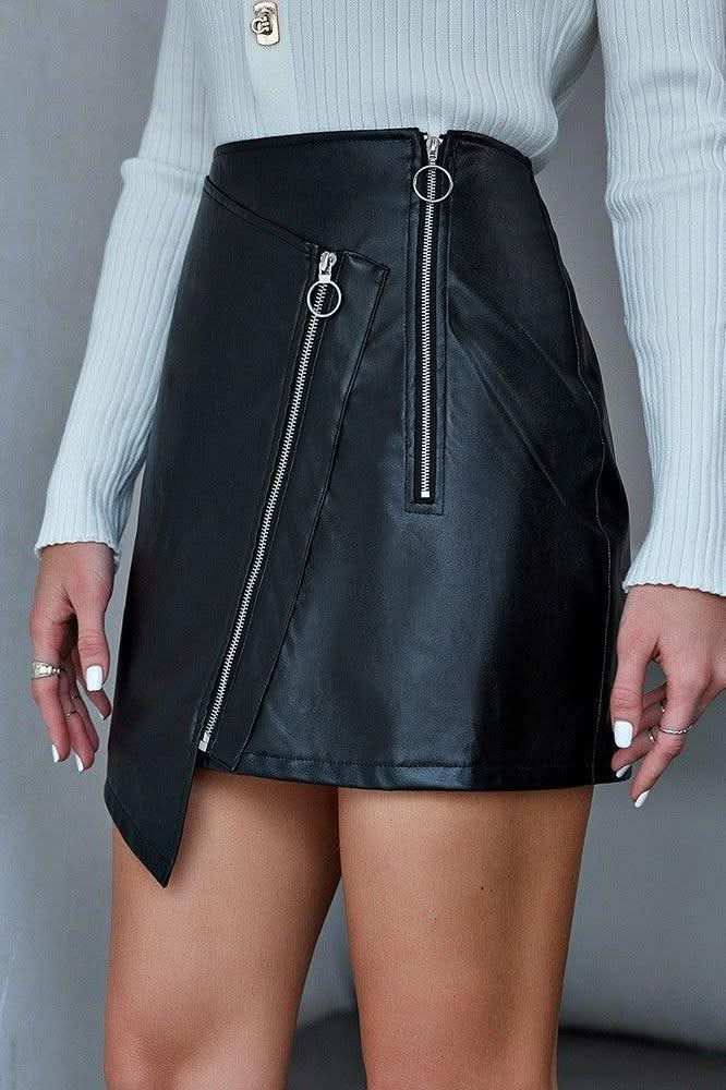 Irregular bag hip skirt zipper PU leather skirt - Image 4
