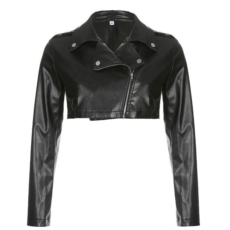 Short Biker PU Leather Jacket - Detail