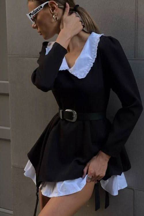 Doll-neck black dress - Detail