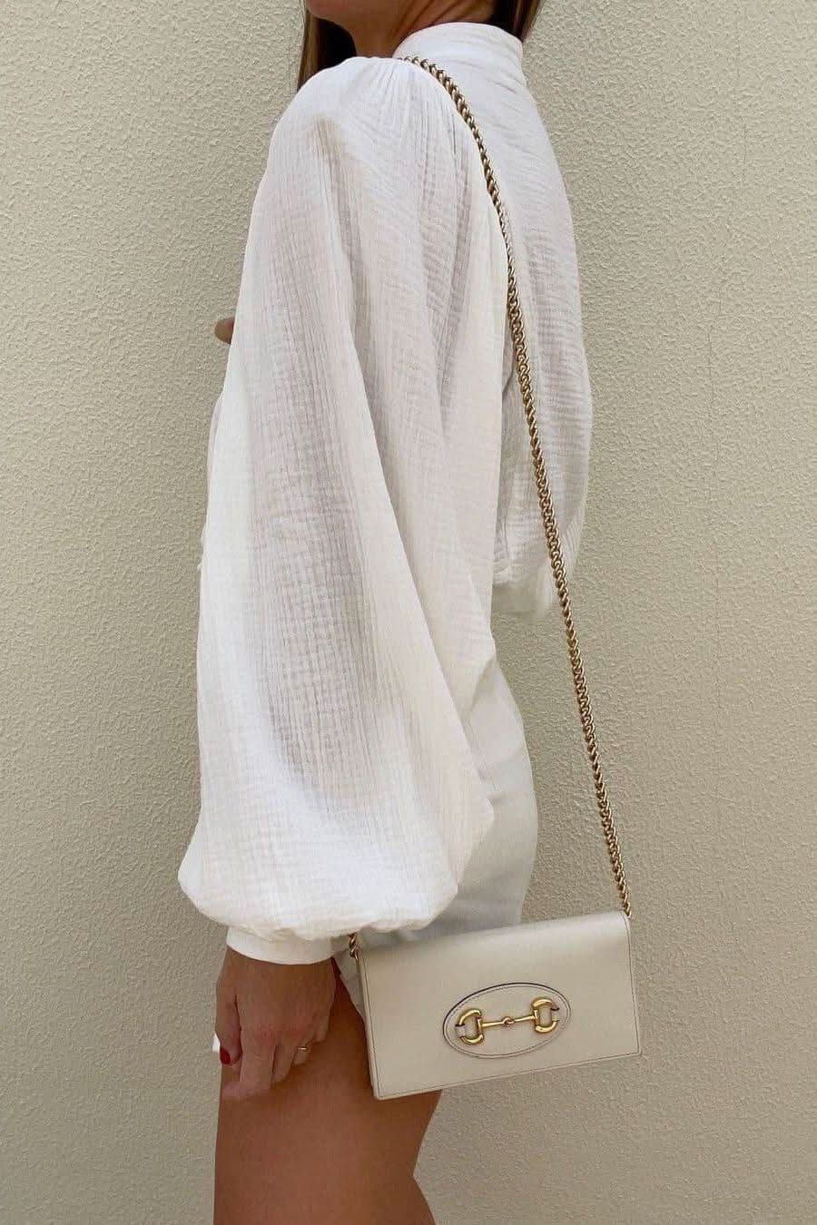 Wrinkled cotton and linen lantern sleeve shirt - Side View