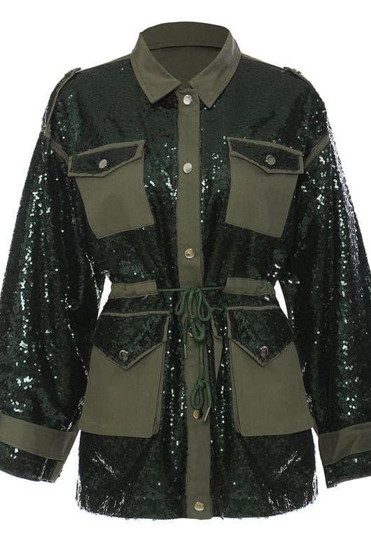 Sequin stitching tooling baseball jacket.