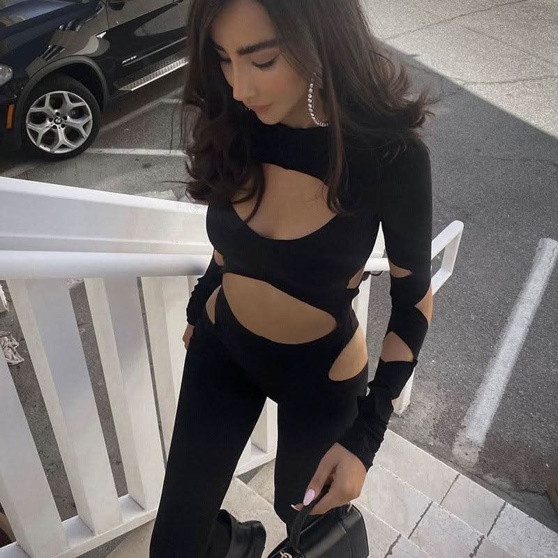Hollow out navel long-sleeved slim jumpsuit - Image 4