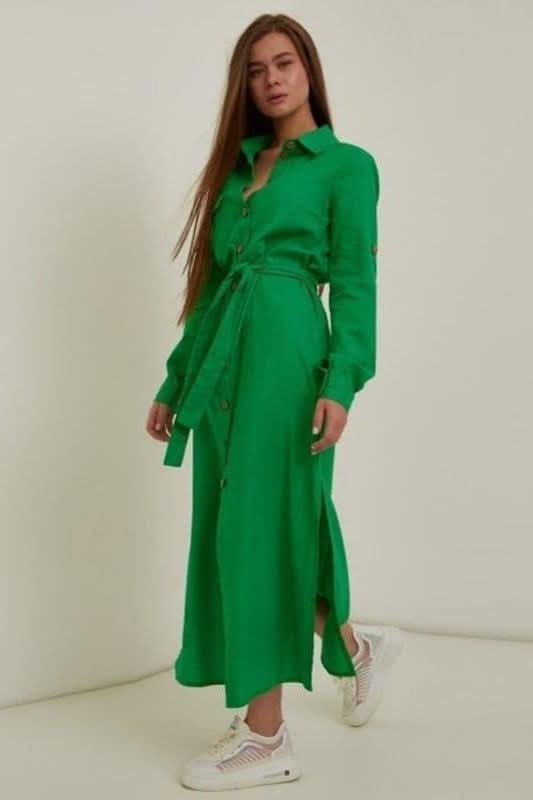 Green casual large size loose dress - Front View