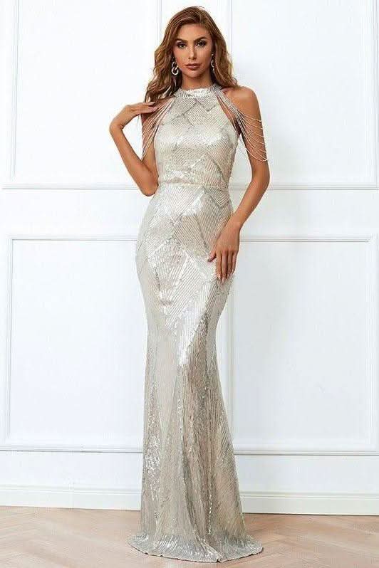 Tassel sequin host fishtail long slim dress - Image 10