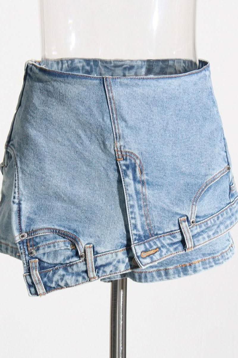 Denim stitching irregular washed old skirt - Image 7