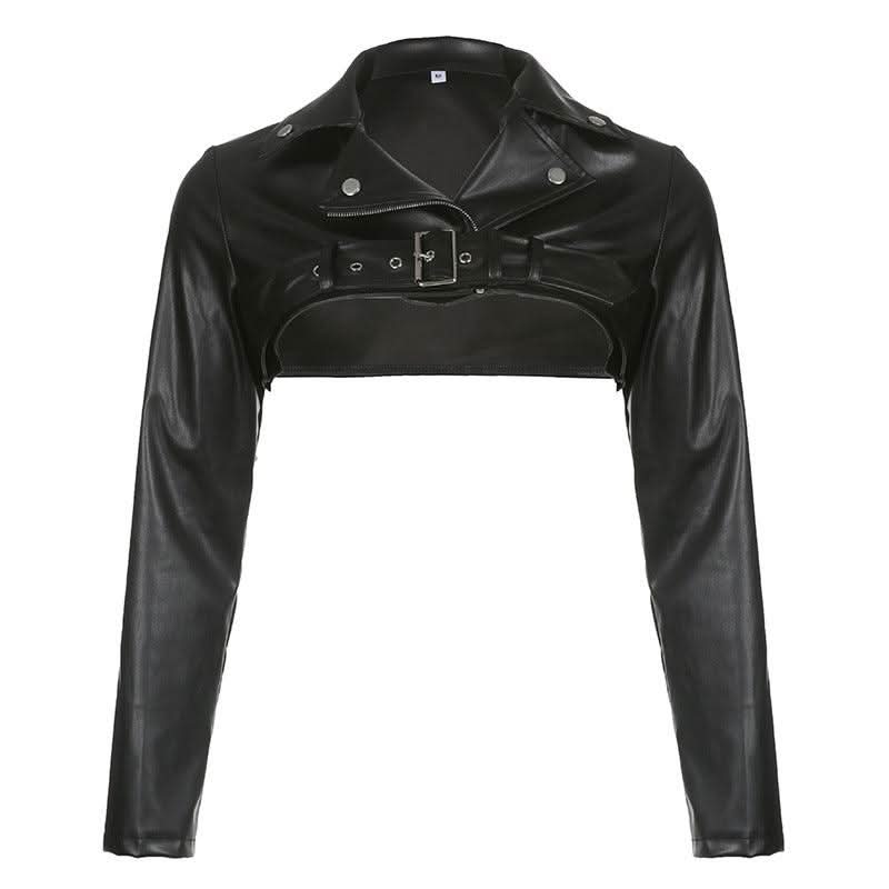 Ultra Short motorcycle style PU leather jacket - Detail