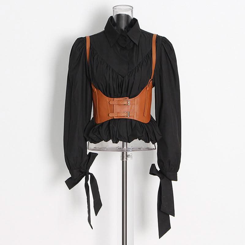 Lace-up design strap waist seal waist shirt - Side View