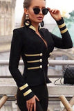 Gold Wire Decorative Buttons Long Sleeve Black Jacket