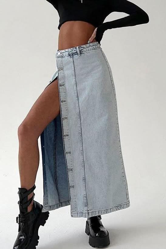American retro slit denim long skirt - Image 4