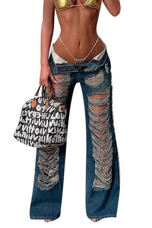 Ripped old straight jeans - Image 5