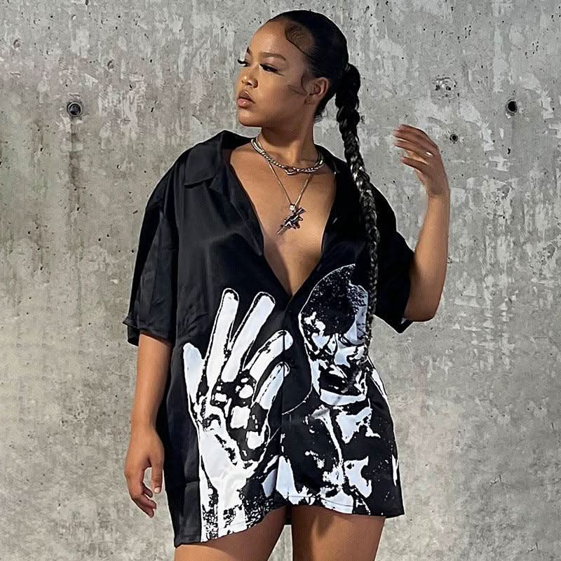 Black printed short sleeve shirt - Image 5