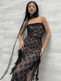 lace double layer tube dress