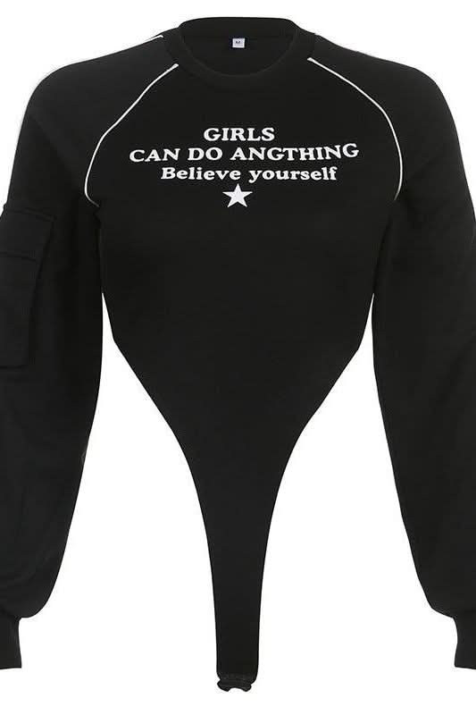 Black Bodysuit with sleeve pocket and raglan print - Image 4