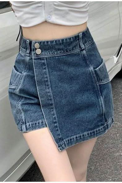 Irregular denim retro slim skirt - Front View