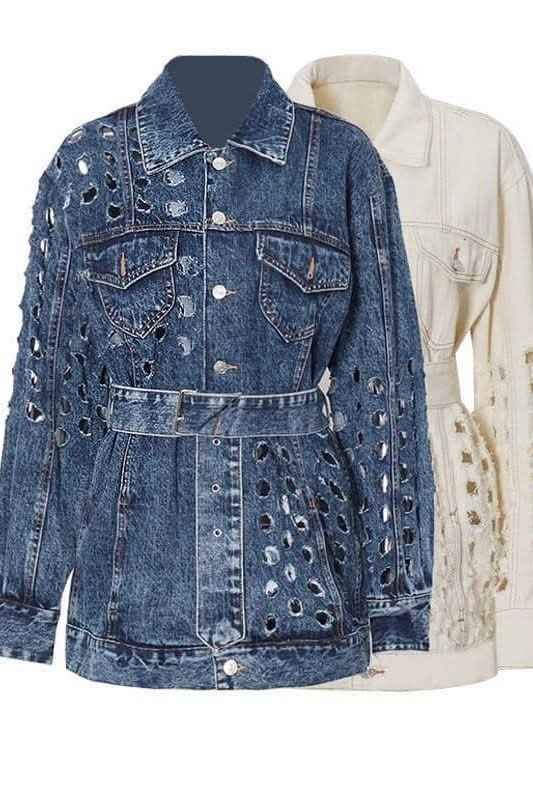 Hole loose lace denim jacket - Side View