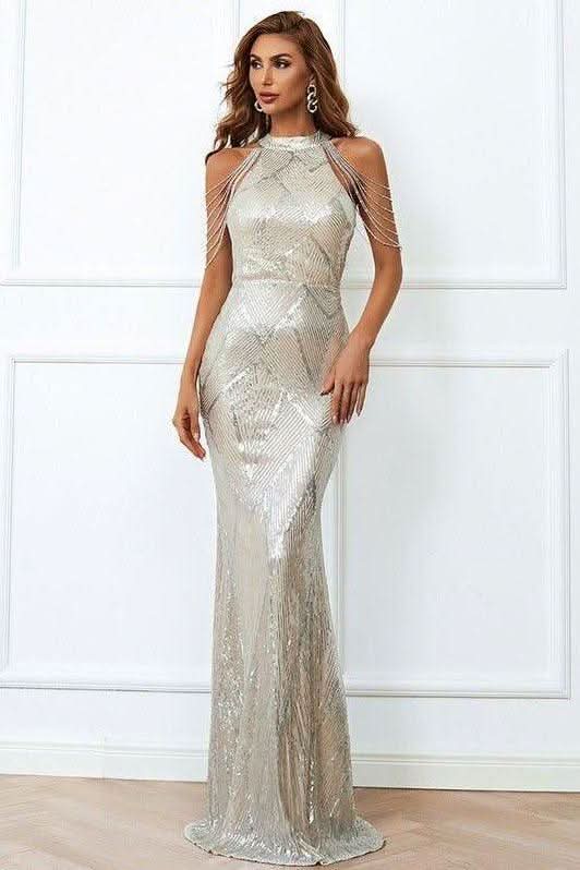 Tassel sequin host fishtail long slim dress - Image 9