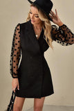 Stitching polka-dot mesh black dress - The Woman Concept